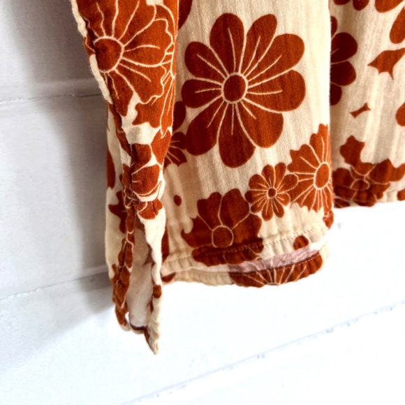 LUCY & YAK Santiago Cotton Shirt in Cream & Orange Goldie Floral Print - L - Picture 7 of 11